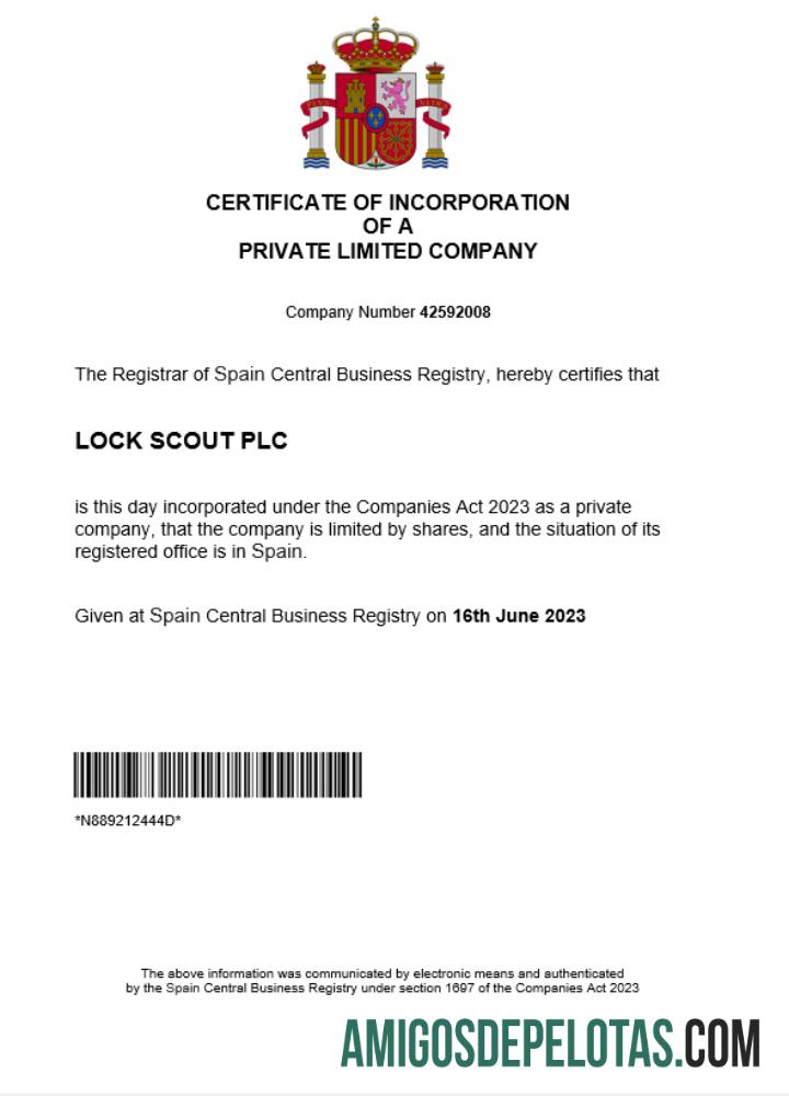 Certificado de registro comercial na Espanha para impressão, modelo Word e PDF